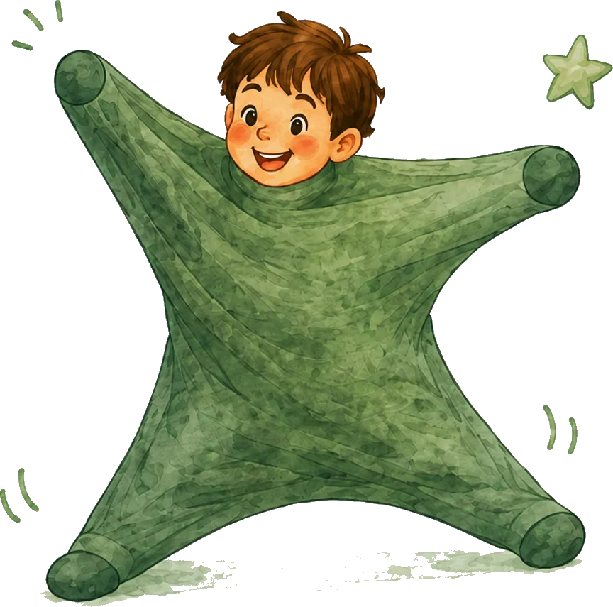 Child stretching inside the Mellowly body sock