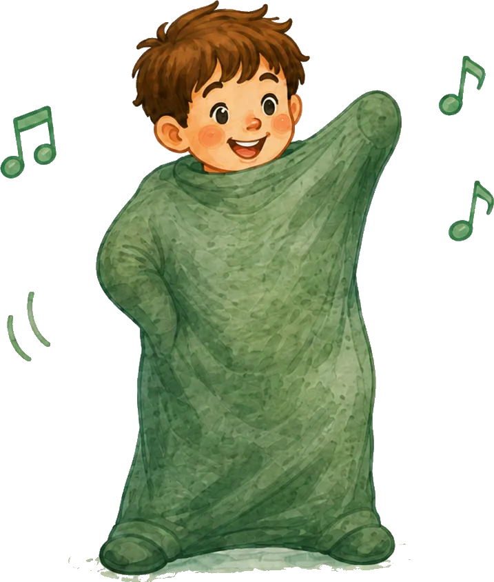 Child navigating an obstacle trail in the body sock